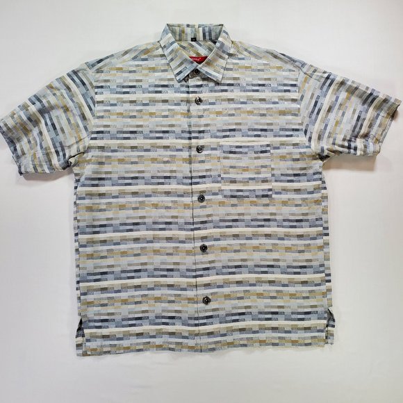 Signum Shirt Mens Medium Earth Tones Short Sleeve Casual Button Up Big Buttons - Picture 1 of 16